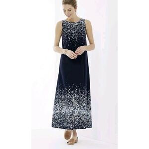 J. JILL Pure Jill Sleeveless Navy Blue Abstract Print Maxi Dress, Sz M